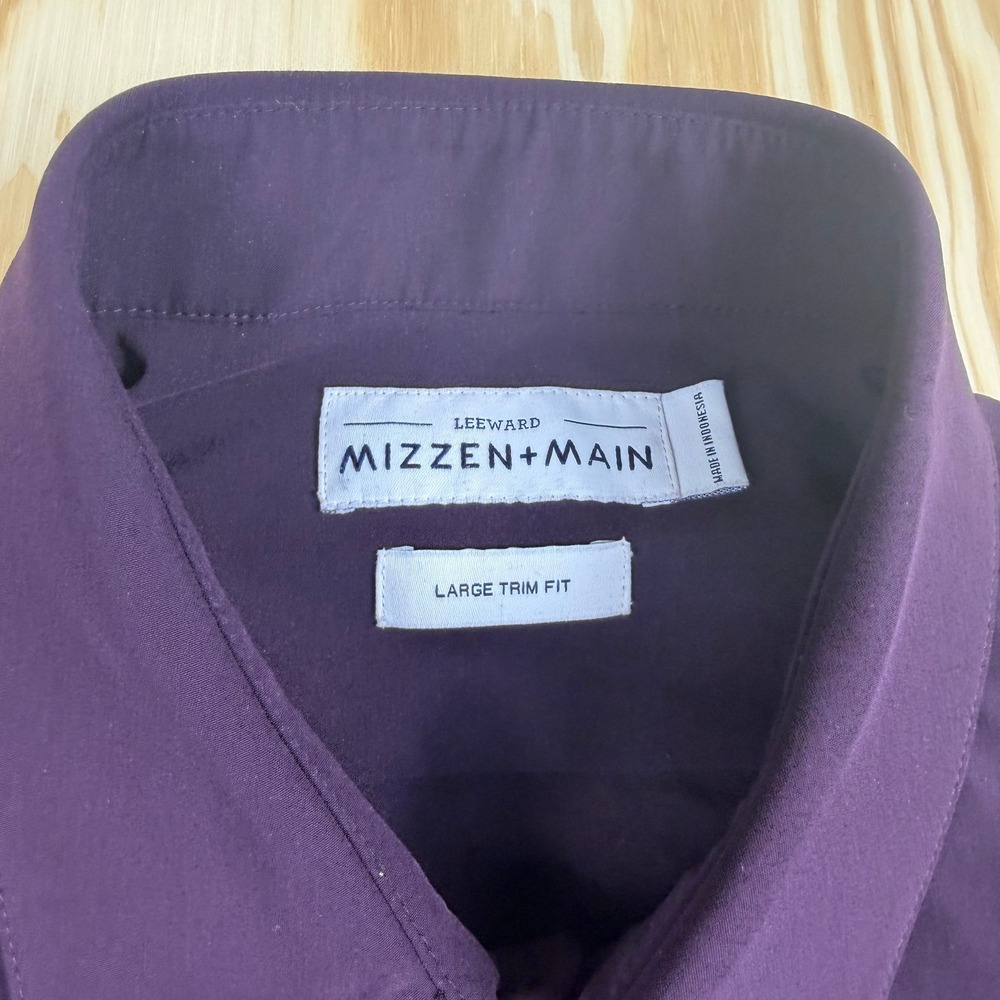 Mizzen+Main Leeward Dress‎ Shirt Purple Large Trim Fit Performance Button Down - Picture 8 of 8